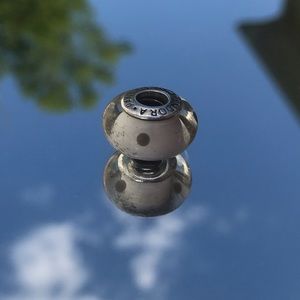 Authentic Pandora Murano Bead White with Grey Dots